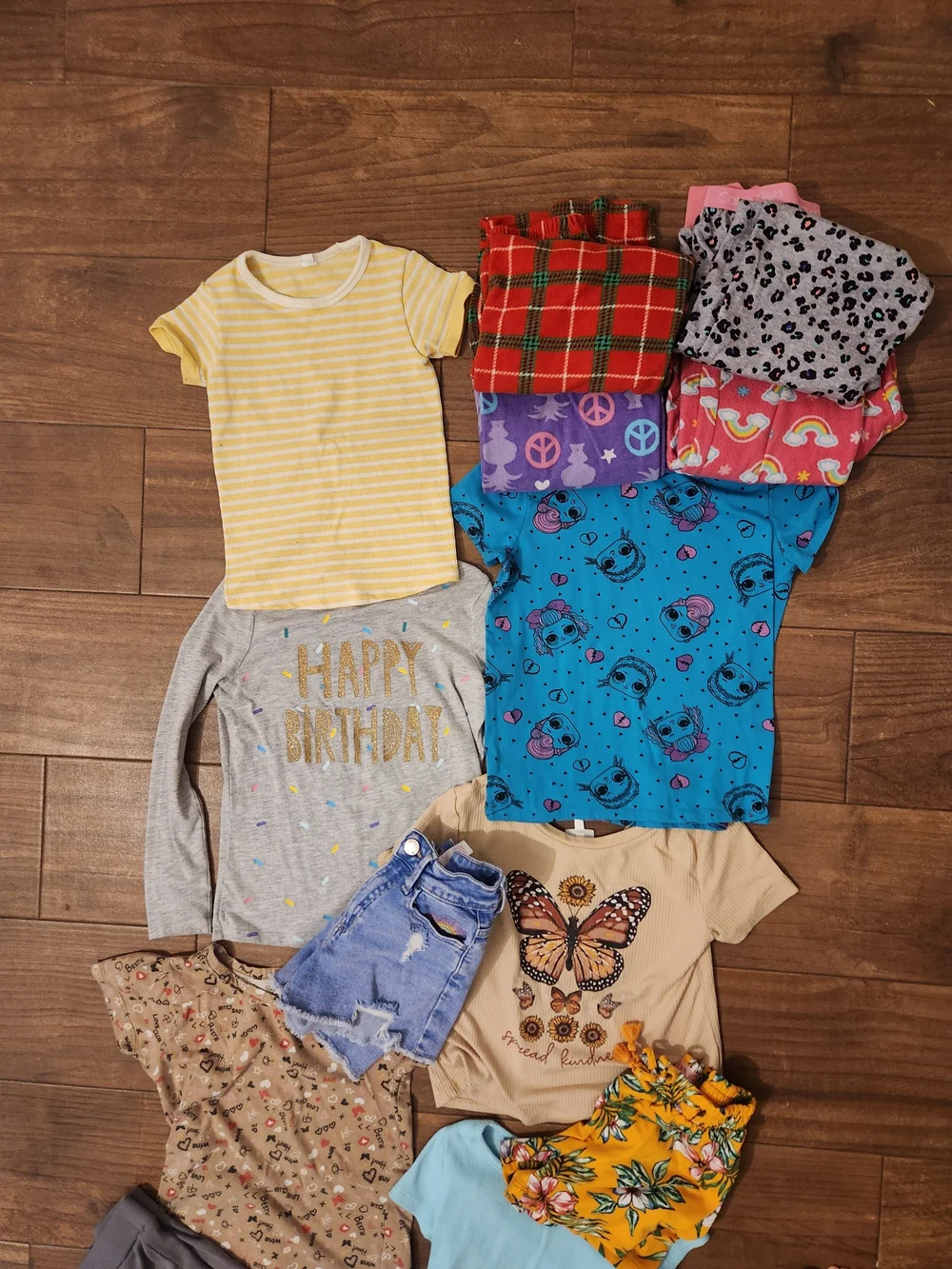 Girl's Mixed Pajama and Tee Set  shorts Yellow Blue Gray Beige Turquoise m 8 10